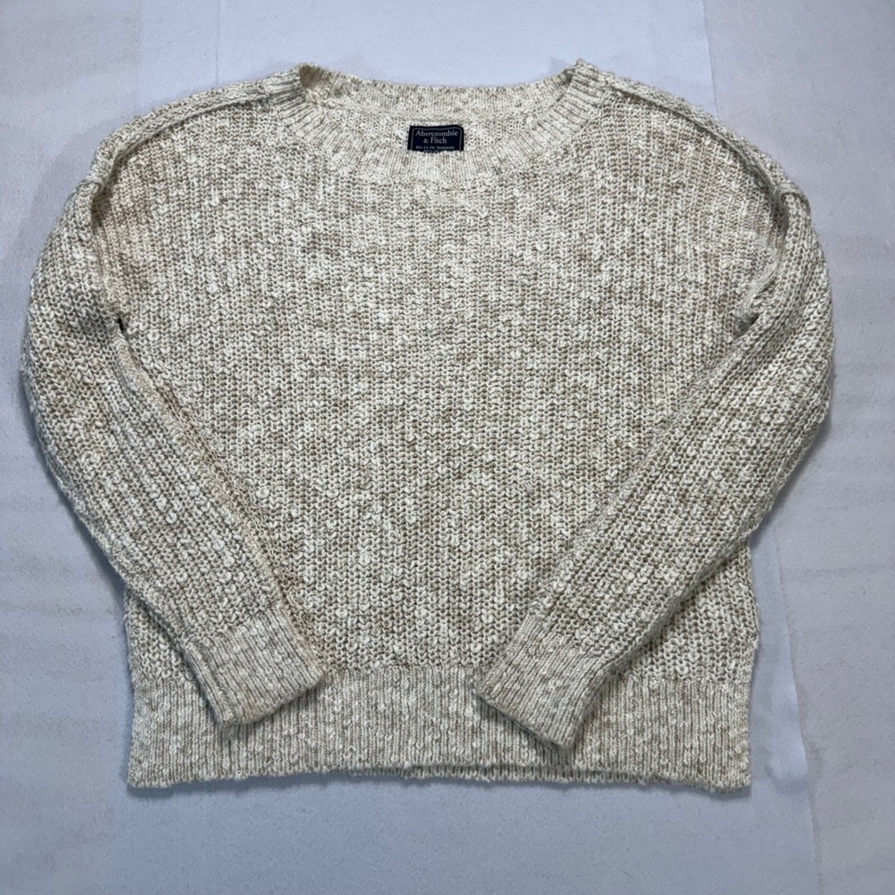 Abercrombie & Fitch Marled Chunky Knit Sweater Cream Tan Medium